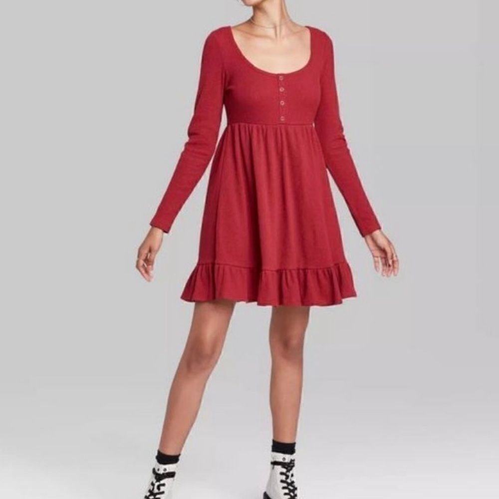 Wild Fable Dress Waffle Knit Red Ribbon XS